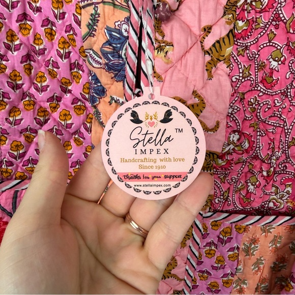 NWT Stella Impex Handmade Cotton Peach Patchwork Quilted Jacket Pink Small - Picture 3 of 10